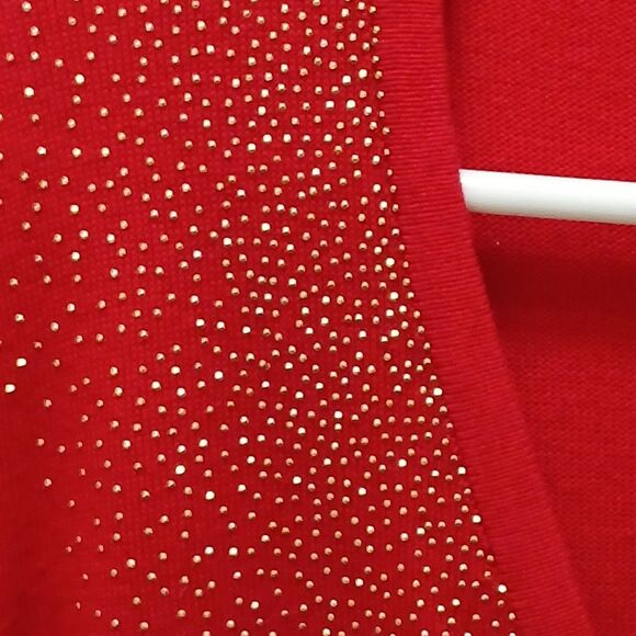 Calvin Klein Red Gold Dots Logo V-neck Gold Button Up Cardigan Sweater XL - Picture 7 of 16